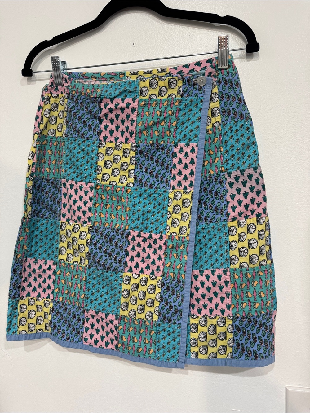 Orvis Pastel Patchwork A-Line Skirt in Teal, Pink & Yellow